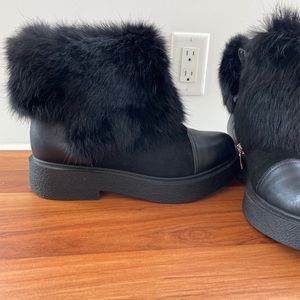 Winter Leather with Rabbit Fur Boots Size 36 US5.5